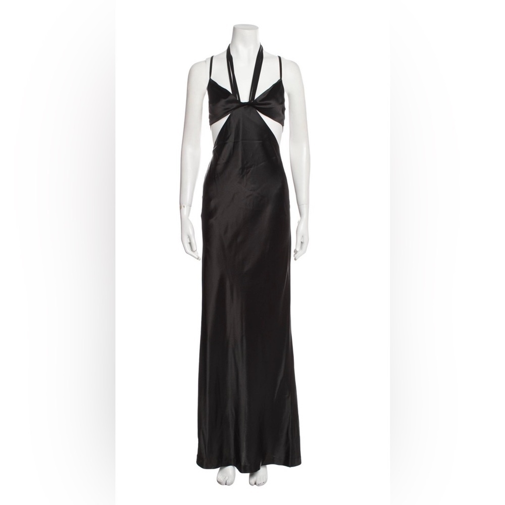 Retrofête Black Satin Halter Cutout Maxi Dress Medium Evening Gown - Picture 3 of 8
